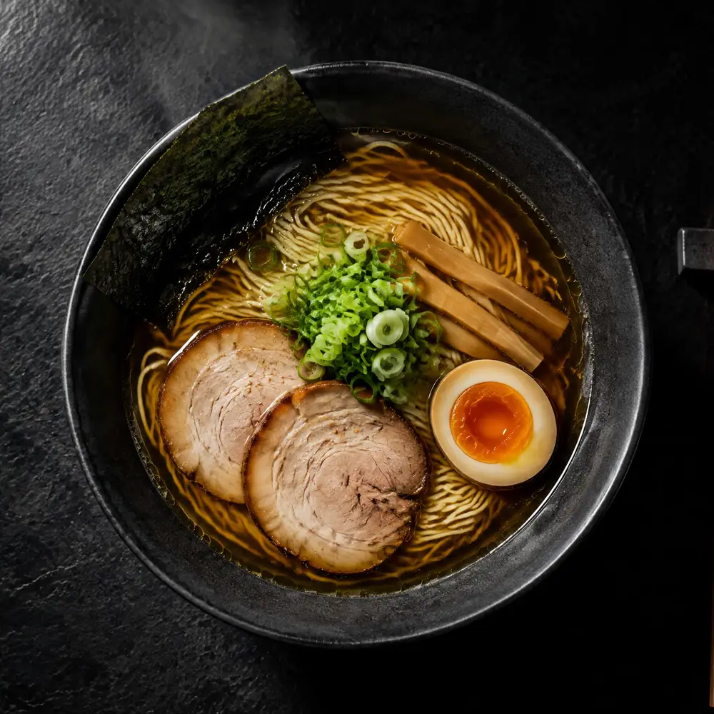 Ramen shoyu vu de dessus
